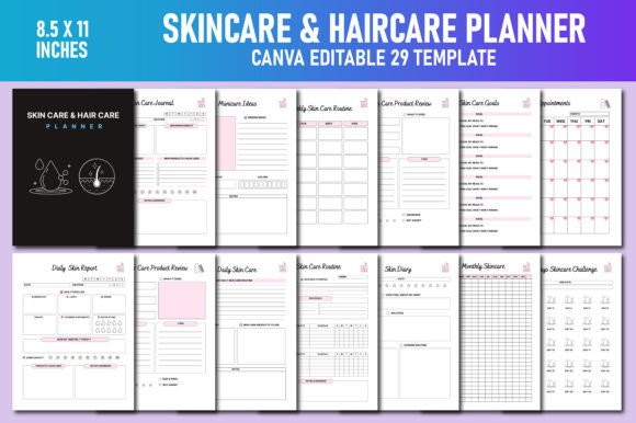Download Skincare &amp; Haircare Planner Canva KDP - Car Collection